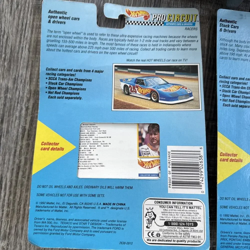 Lot 1992 Hot Wheels Pro Circuit Cars M. Martin R. Wallace M. Andretti B. Bodine